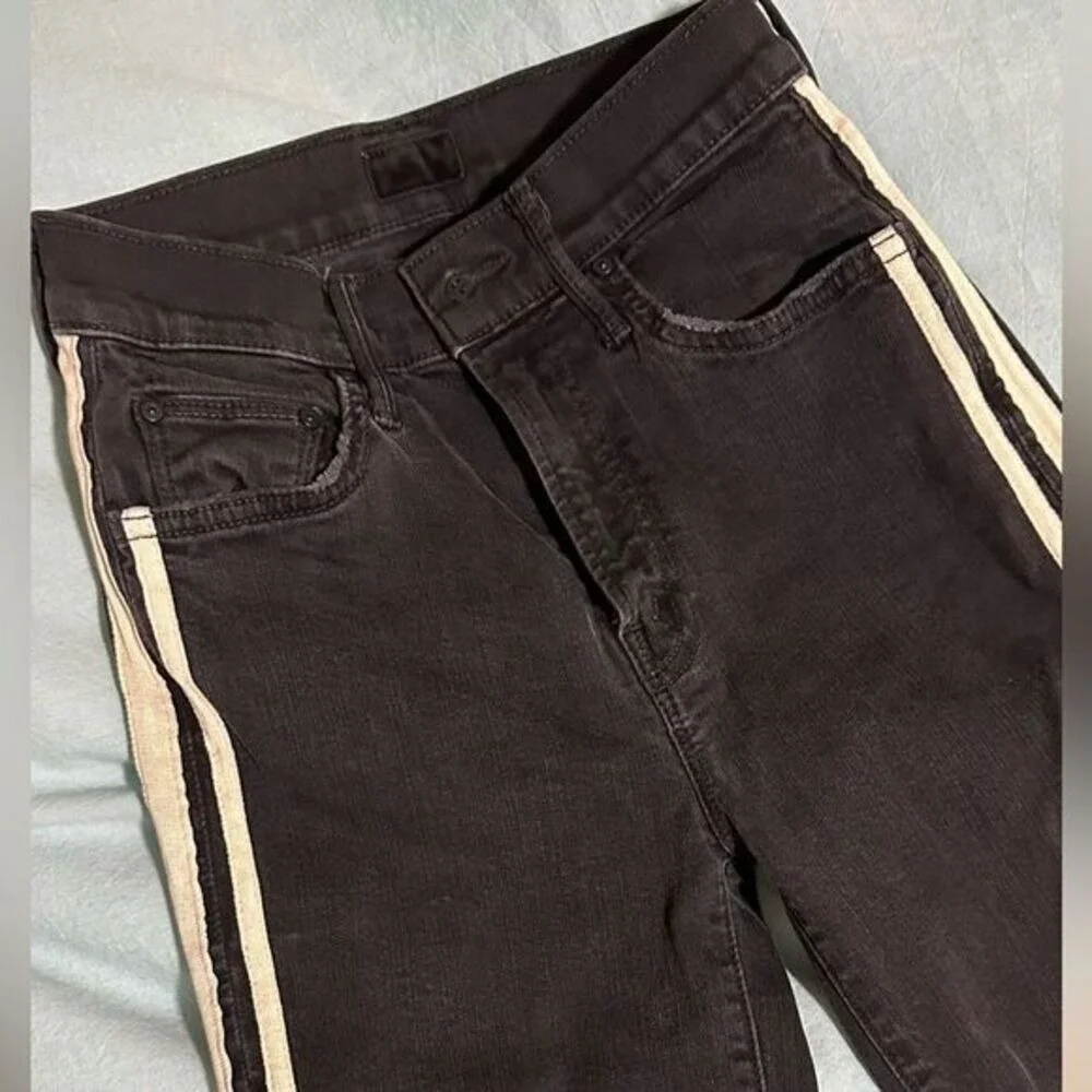 Mother Jean Size 24‎ Black Insider Crop Step Fray Guilty Racer Stripe Bootcut - Picture 6 of 13